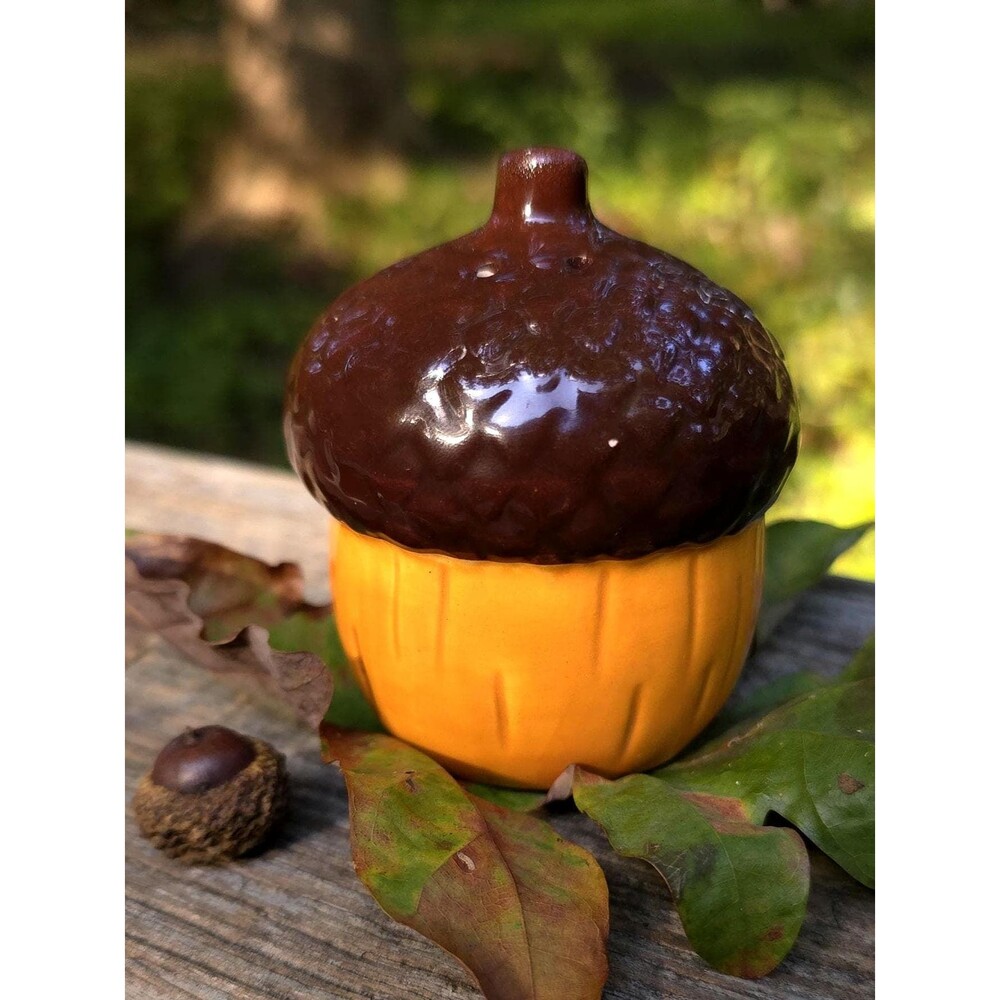 Ceramic Acorn Salt Shaker Orange Brown Fall Kitchen Decor